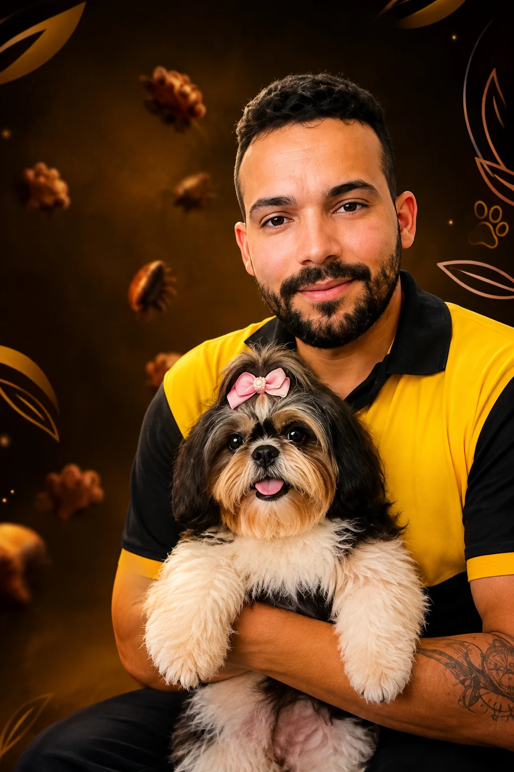 Homem segurando seu cachorro